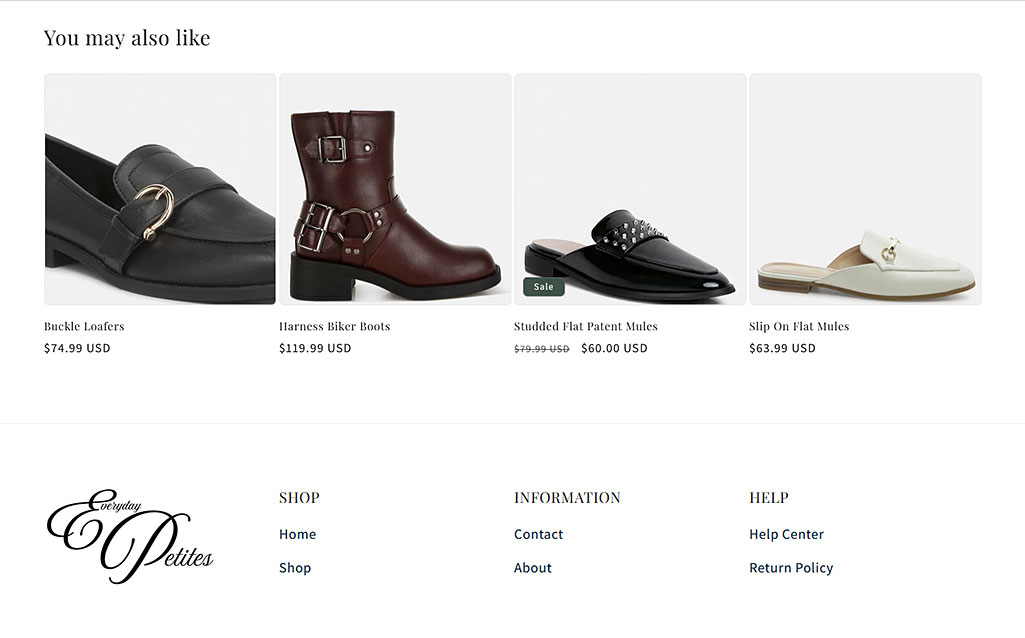 WebWorks website design portfolio -Everyday Petites on page  products feature