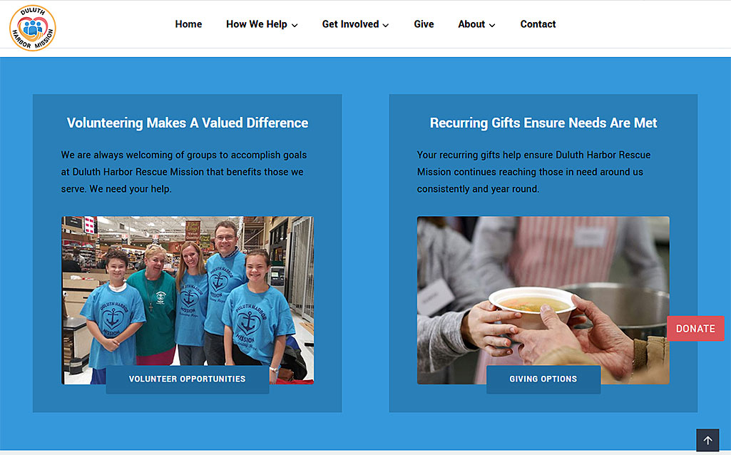 WebWorks website design portfolio Duluth Harbor Mission welcome